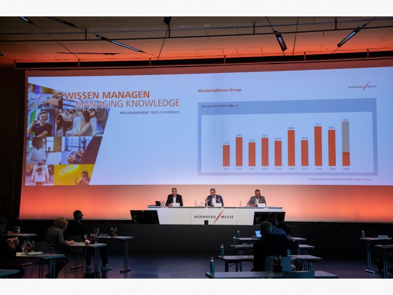 Impressions from the NürnbergMesse Group press conference on 8 July 2021 in 'Brüssel' hall 