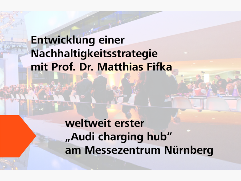 2021: Entwicklung einer Nachhaltigkeitsstrategie mit Prof. Dr. Matthias Fifka und weltweit erster "Audi charging hub" am Messezentrum Nürnberg