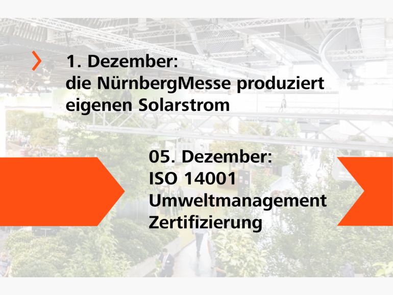 Dezember 2023: NürnbergMesse produziert eigenen Solarstrom und ISO 14001 Umweltmanagement Zertifizierung