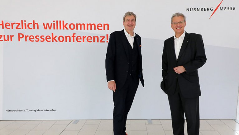 Peter Ottmann and Dr Roland Fleck at the press conference of NürnbergMesse July 2020