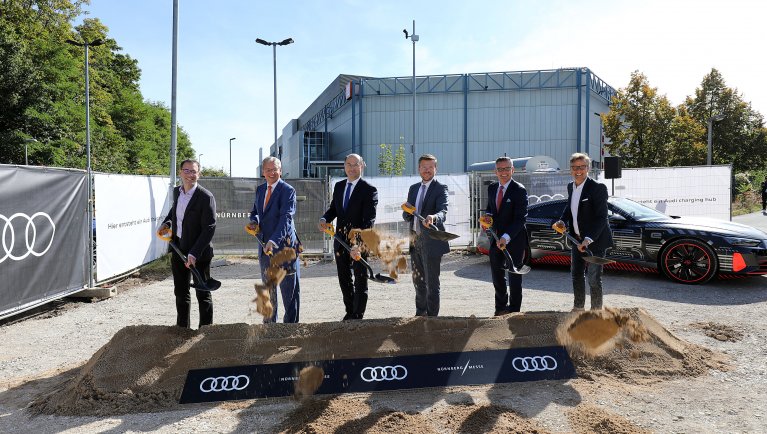 Breaking ground and plugging in for the world's first "Audi charging hub" at the Nuremberg Exhibition Centre