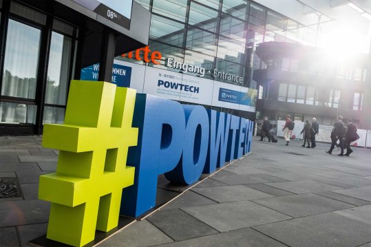 Hollywoodletters POWTECH at the Mitte entrance to the Nuremberg Exhibition Center